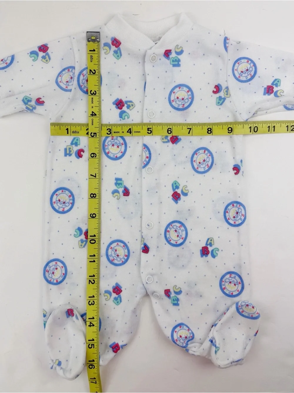 Vintage Alexis Newborn Infant Footed Sleeper White ABC’s Alphabet Kids
